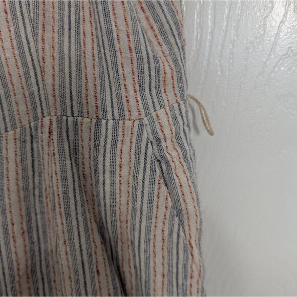 Skies are Blue Stripe Jumpsuit Womens Size Medium Blue Cotton Linen Wide Leg - Picture 4 of 13